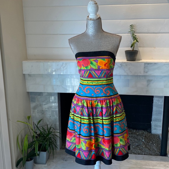 A.J. Bari Dresses & Skirts - Vintage A.J. Bari Strapless Bustier Colorful Geo Print Dress Size 6